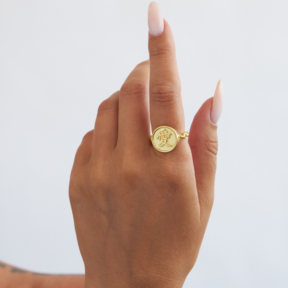 Love Kanji Medallion Ring